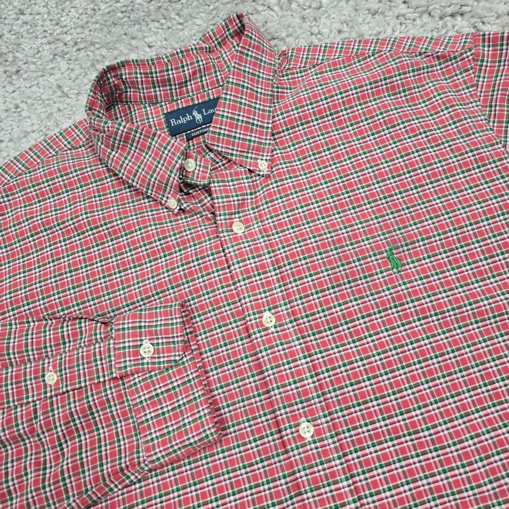 Ralph Lauren Mens Red Green‎ Plaid Button Up Long Sleeve Shirt Size XXL Classic